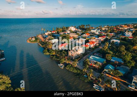 Aerial photos of the coastal town of Dangrig in the Stann Creek District of Belize. Stock Photo