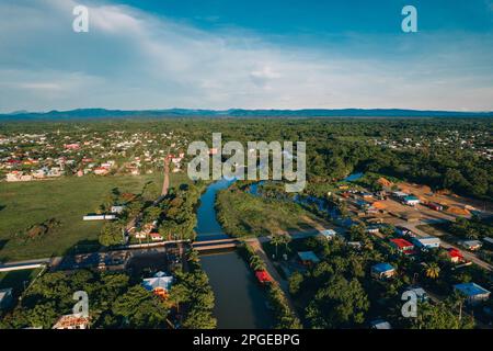 Aerial photos of the coastal town of Dangrig in the Stann Creek District of Belize. Stock Photo