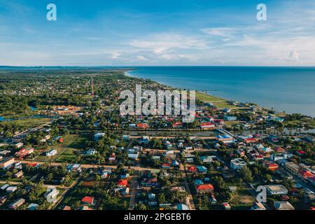 Aerial photos of the coastal town of Dangrig in the Stann Creek District of Belize. Stock Photo