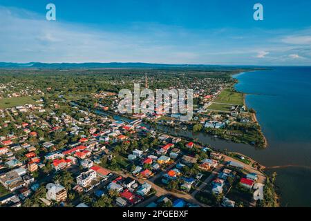 Aerial photos of the coastal town of Dangrig in the Stann Creek District of Belize. Stock Photo