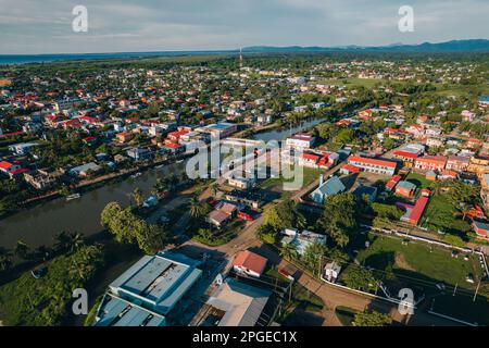 Aerial photos of the coastal town of Dangrig in the Stann Creek District of Belize. Stock Photo