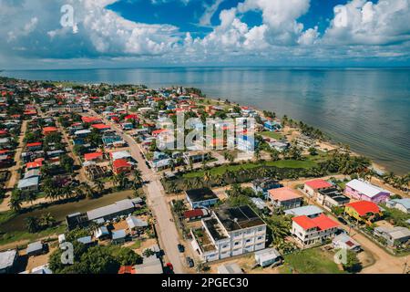 Aerial photos of the coastal town of Dangrig in the Stann Creek District of Belize. Stock Photo