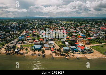 Aerial photos of the coastal town of Dangrig in the Stann Creek District of Belize. Stock Photo