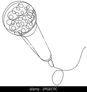 Microphone drawn in continuous line on a white background.  Stock Vector