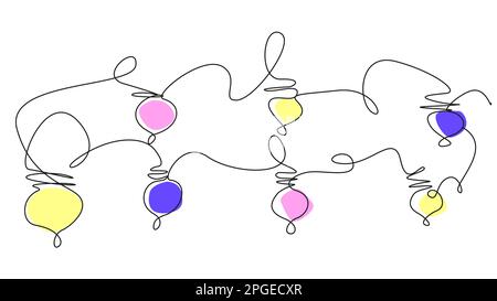 Doodle illustration with multi-colored garland one line.  Stock Vector