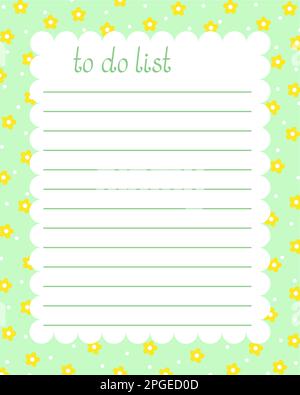 To do list blank lined printable bullet journal decor template decorated with floral spring pattern vector illustration, rectangular frame, simple des Stock Vector