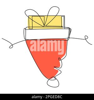 Santa hat with a gift in one line  Stock Vector