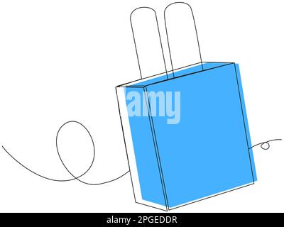 Shopping bag in one line and blue color silhouette on white isolate.  Stock Vector