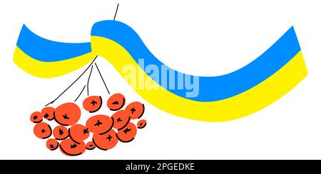 A sprig of viburnum with a yellow-blue ribbon.  Stock Vector