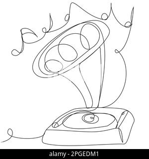 One line gramophone on a white background. Stock Vector