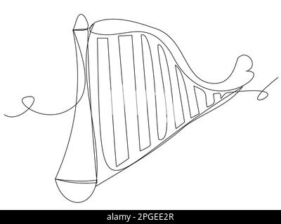 Musical harp in one line on a white background. Stock Vector