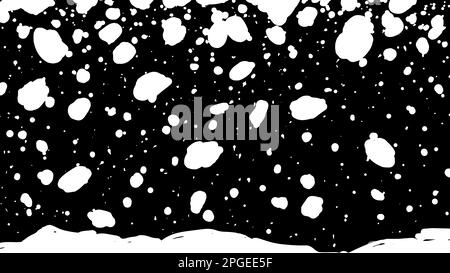 Snowfall illustration with big chunks of falling snow on a black background.  Stock Vector