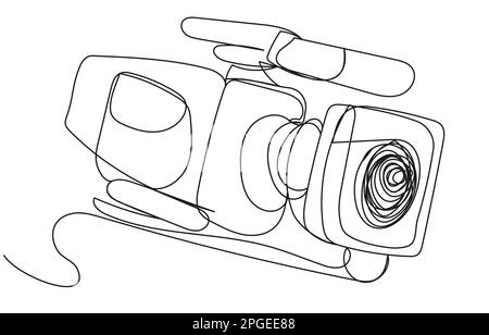 Professional large camera drawn with one line on a white background. Stock Vector