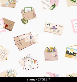 Envelopes, paper mail letters, postcards with stamps and postmarks.  Handmade wax seal envelope, vintage correspondence post card vector set.  Old-fashioned writing with flowers for holidays Stock Vector Image & Art -  Alamy