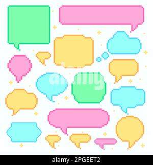Pixel speech bubbles collection of various form and shape. Vector of message talk bubble, chat shape digital, conversation comic illustration Stock Vector