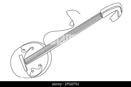 One line Banjo instrument on white background. Stock Vector