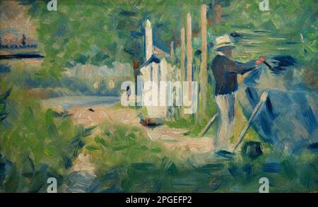 Man painting a boat,  Georges Seurat, 1883, Courtauld Gallery,  London, England, UK, United Kingdom, Stock Photo