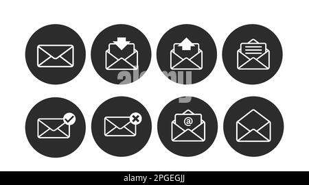 Mail Icon Set. Vector black and white isolated illustration of mail signs Stock Vector
