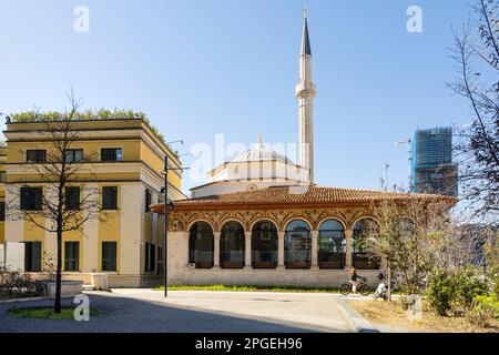 Tirana, Albania. March 2023.  exterior view of the Et'hem Bej Mosque in Skenderbej square in the city center Stock Photo