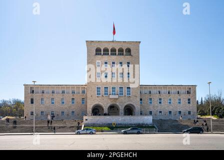 Tirana, Albania. March 2023.  the polytechnic building of the University of Tirana, in the city center Stock Photo