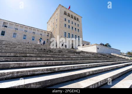 Tirana, Albania. March 2023.  the polytechnic building of the University of Tirana, in the city center Stock Photo