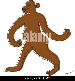 Funny brown monkey walking in front on a white background.  Stock Vector