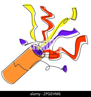 Shot multi-colored confetti in one line on a white background. Stock Vector