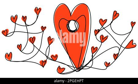 Geo stamp in the shape of a heart in one line with a red silhouette.  Stock Vector