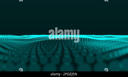 Hi-tech abstract waving dots particle technology background design. Green color abstract background with dynamic elements of waves. Stock Photo