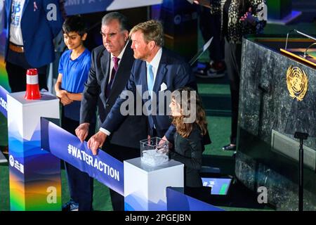New York, USA. 22nd Mar, 2023. Willem-Alexander King of the Netherlands (R) and Emomali Rahmon President of Tajikistan pose together during the Opening Ceremony of UN 2023 Water Conference, jointly hosted by The Netherlands and Tajikistan. Credit: Enrique Shore/Alamy Live News Stock Photo