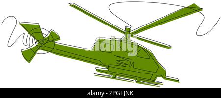 Green helicopter one line on a white background. Stock Vector