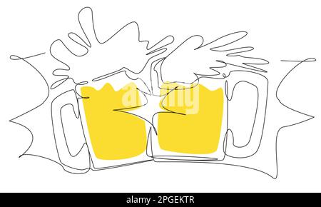 Two clinking glasses with beer in one line on a white background. The concept of a friendly feast and toast. Stock Vector