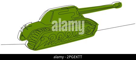 Green tank one line on a white background.  Stock Vector