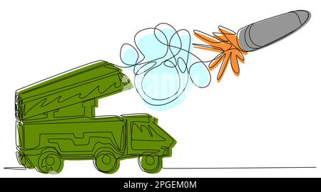 Green MLRS one line on a white background. Stock Vector