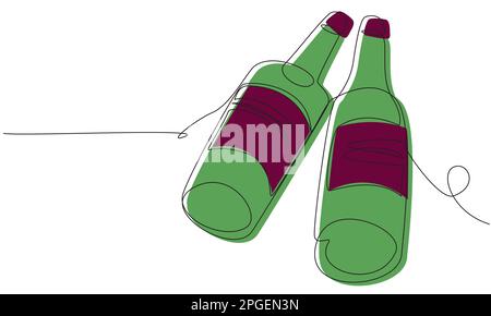 Two wine bottles in one line on a white background. Stock Vector