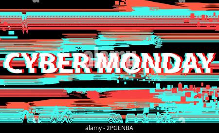 Cyber Monday with blue and red color glitch effect.  Stock Vector