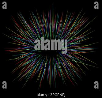 Rainbow line explosion on black background.  Stock Vector