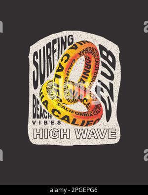 California Surfing Club 3d typography high wave beach vibes summer surf typographic poster lettering graphic vector t shirt design Stock Vector