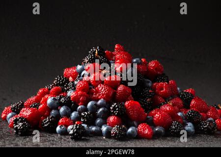 Seamless pattern raspberry blackberry and blueberry. Tropical abstract background. Flatley raspberries blackberries and blueberries Stock Photo