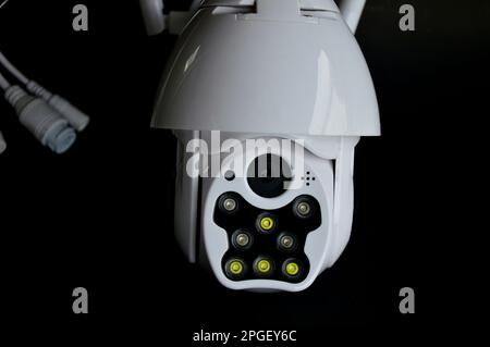 IP camera placed on black background Stock Photo