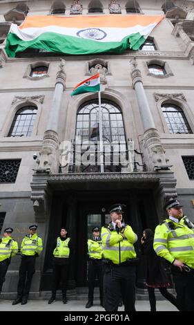Indian High Commission, Aldwych, London, UK. 22nd March 2023. Protest by Sikh's outside the Indian High Commission in London. Credit: Matthew Chattle/Alamy Live News Stock Photo