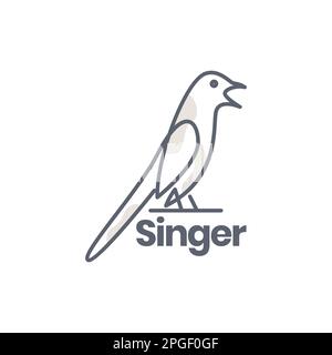 animal bird magpie exotic singer loud perched line art modern abstract logo design vector Stock Vector