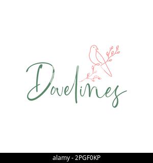 pigeon dove perched twig tree feminine beauty line art logo design vector Stock Vector