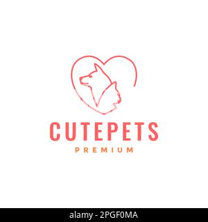 pets life friend cat dog love hearth line art minimal logo design vector Stock Vector