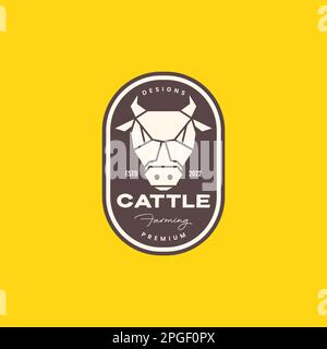 animal cattle livestock head cow beef horned geometric polygonal vintage badge logo design vector Stock Vector