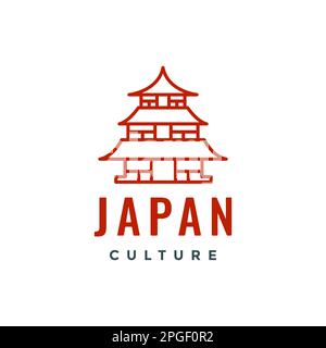 japan house castle legend wood old line minimalist logo design vector Stock Vector