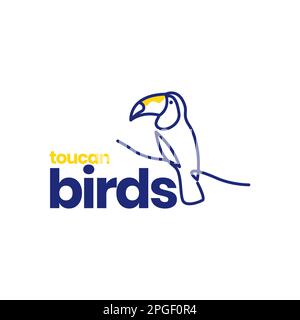 bird perched branch toucan big beak abstract line minimal logo design vector Stock Vector