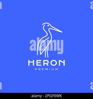 bird heron lake relax looking fish long beak line modern minimal logo design vector Stock Vector