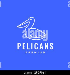 wildlife animal bird pelican big beak hunt fish lake water line minimal logo design vector Stock Vector