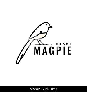 little bird singer magpie long tails beauty line art modern logo design vector Stock Vector
